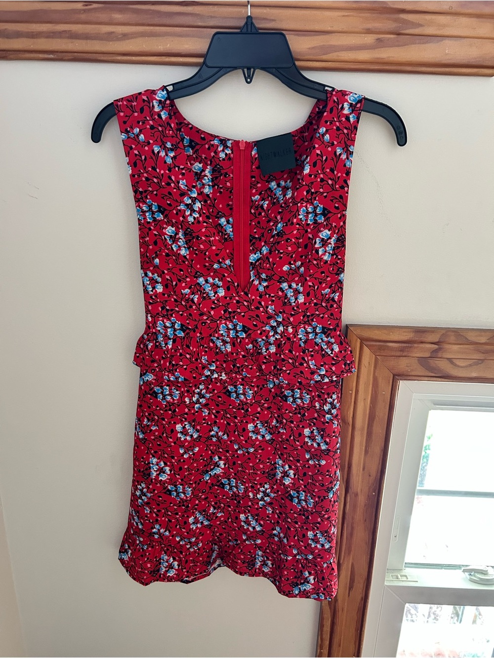 NIGHTWALKER Red Floral Mini Dress with Blue Accents